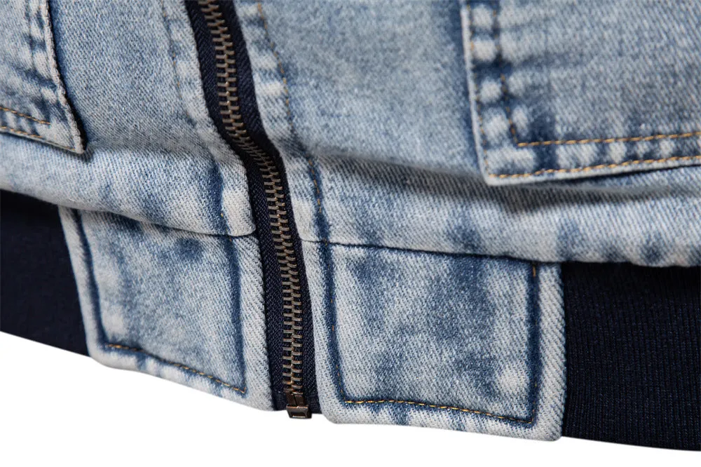 Men's plush denim jacket in European size with long sleeves and seam pockets in dark blue