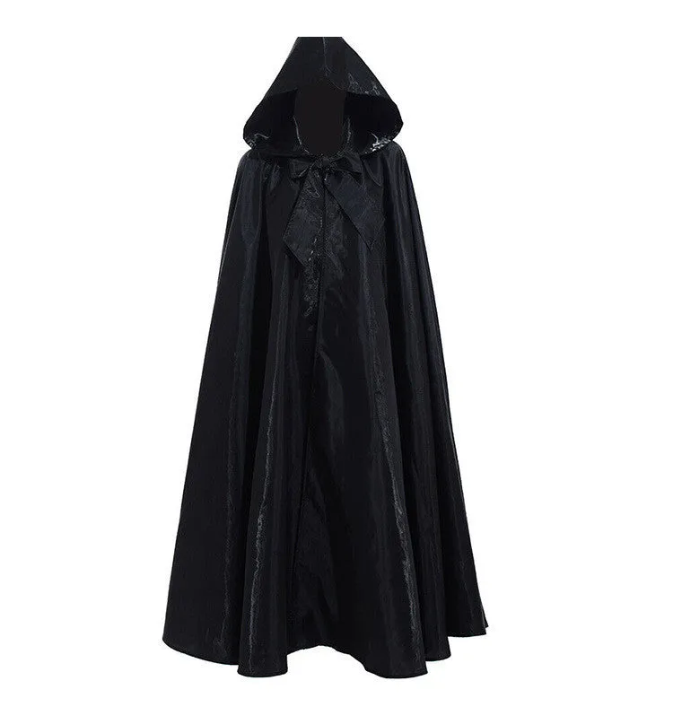Halloween costume medieval cloak wizarding robe in polyester available in black brown green orange purple red sizes S to 2XL
