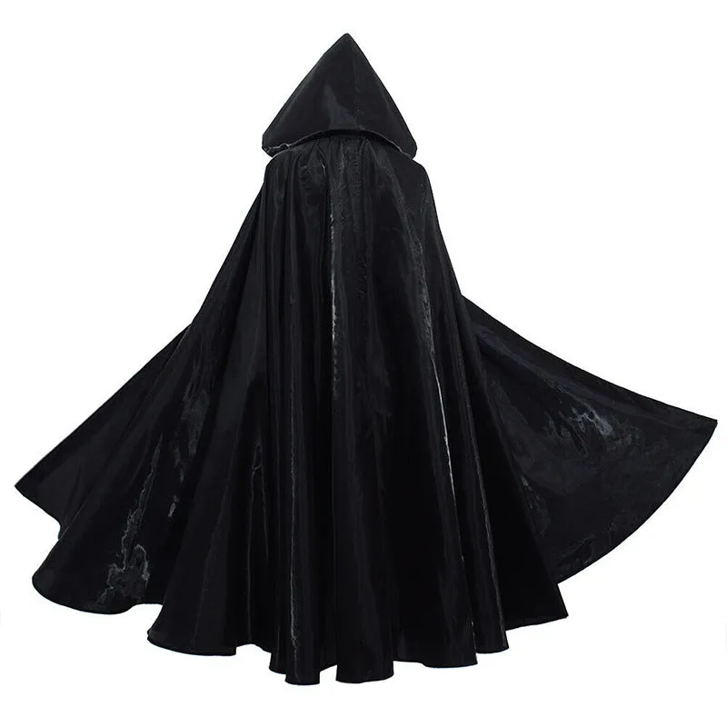 Halloween costume medieval cloak wizarding robe in polyester available in black brown green orange purple red sizes S to 2XL