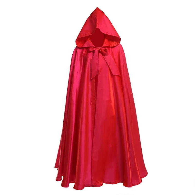 Halloween costume medieval cloak wizarding robe in polyester available in black brown green orange purple red sizes S to 2XL