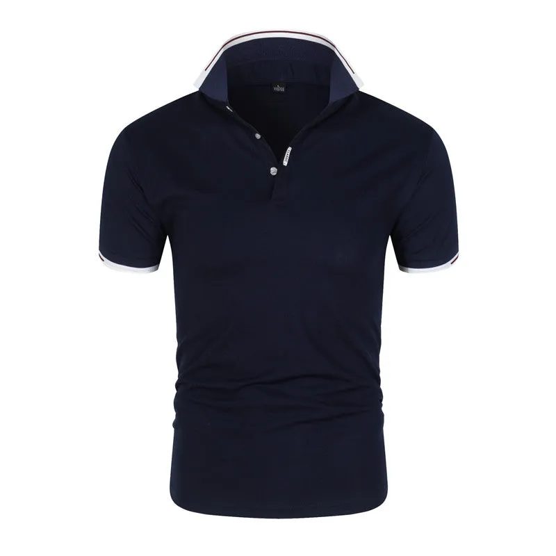 Men's short-sleeve polo shirt in solid colour with lapel collar for casual business wear