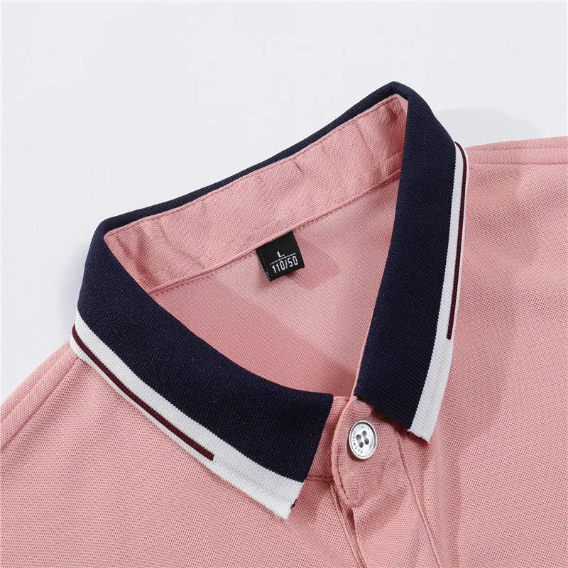 Men's short-sleeve polo shirt in solid colour with lapel collar for casual business wear
