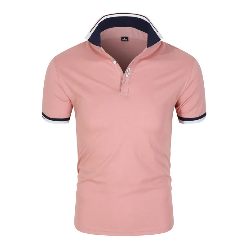 Men's short-sleeve polo shirt in solid colour with lapel collar for casual business wear