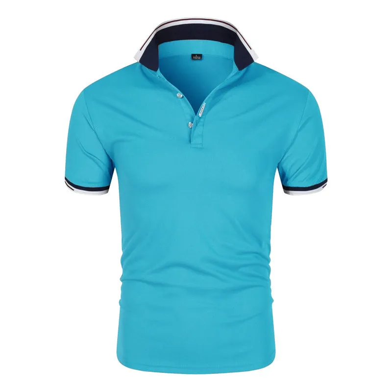 Men's short-sleeve polo shirt in solid colour with lapel collar for casual business wear