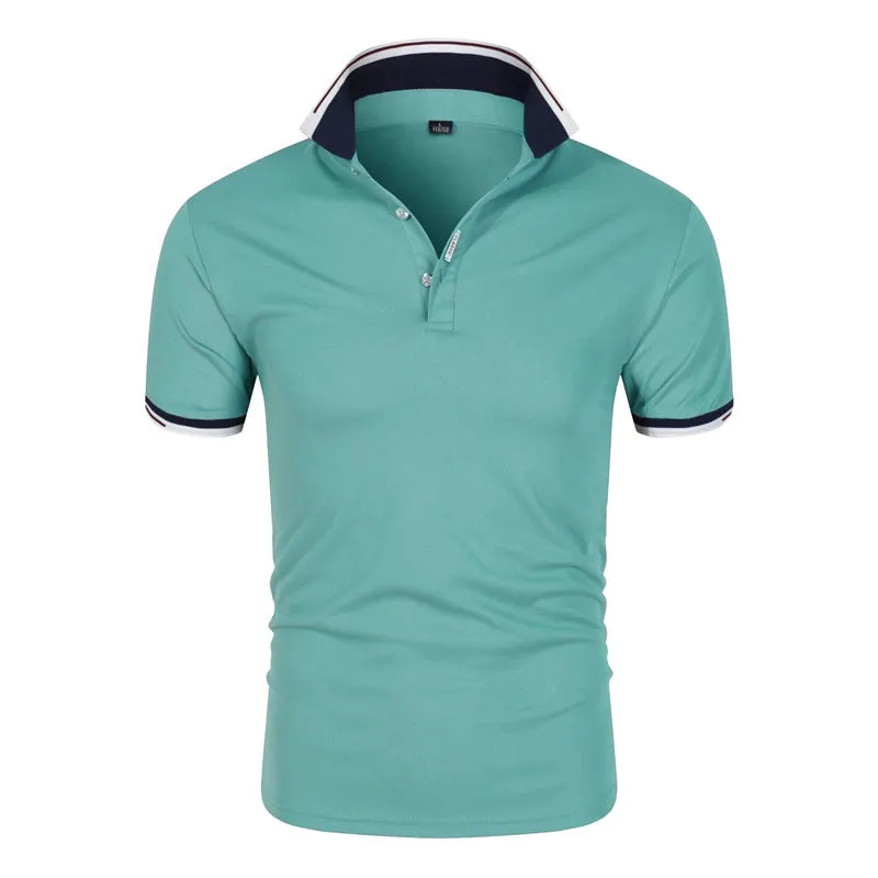 Men's short-sleeve polo shirt in solid colour with lapel collar for casual business wear