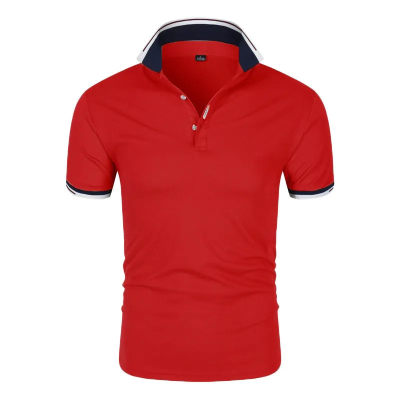 Men's short-sleeve polo shirt in solid colour with lapel collar for casual business wear