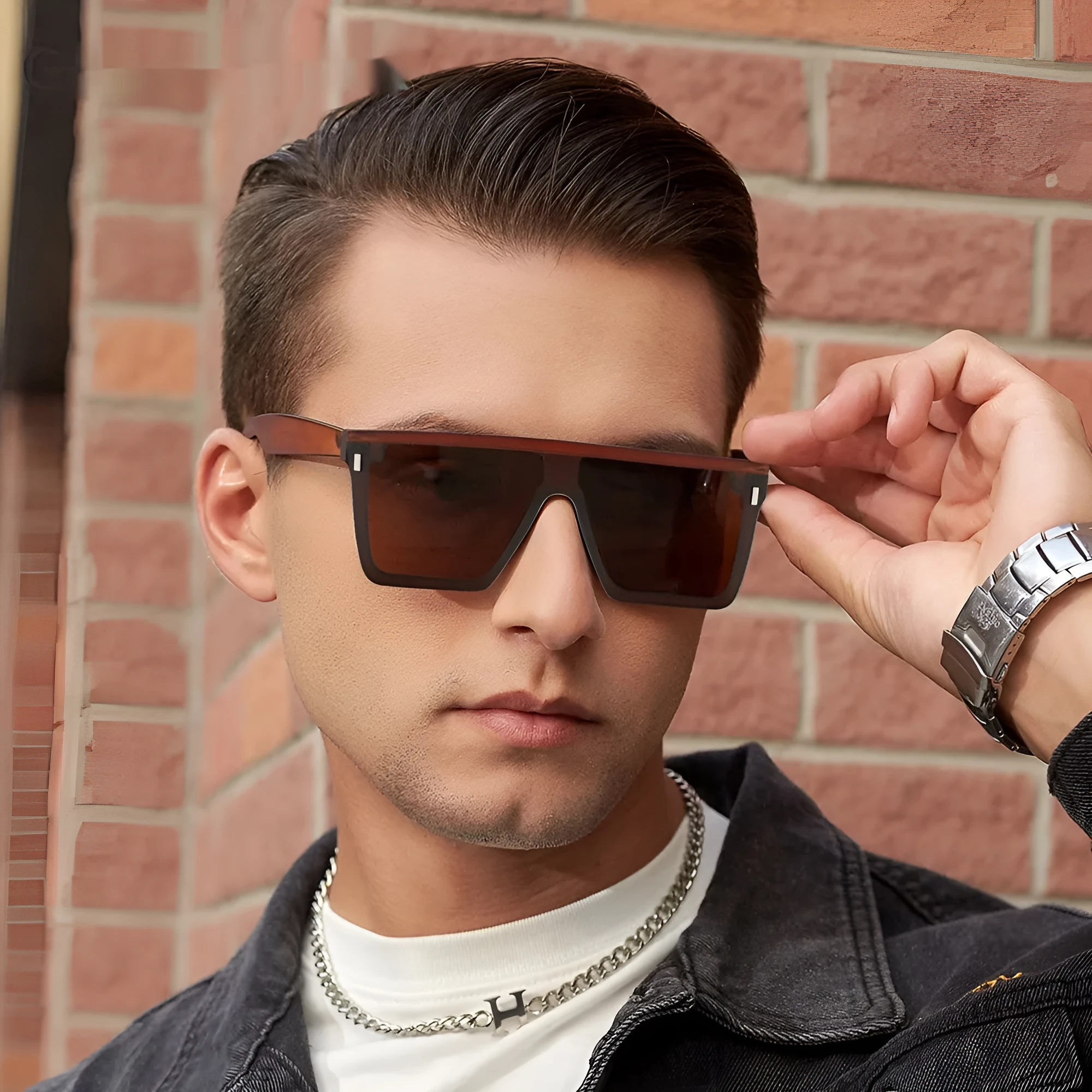 Polarised sun-resistant sunglasses with sand black frame and gray lenses for driving and outdoor use