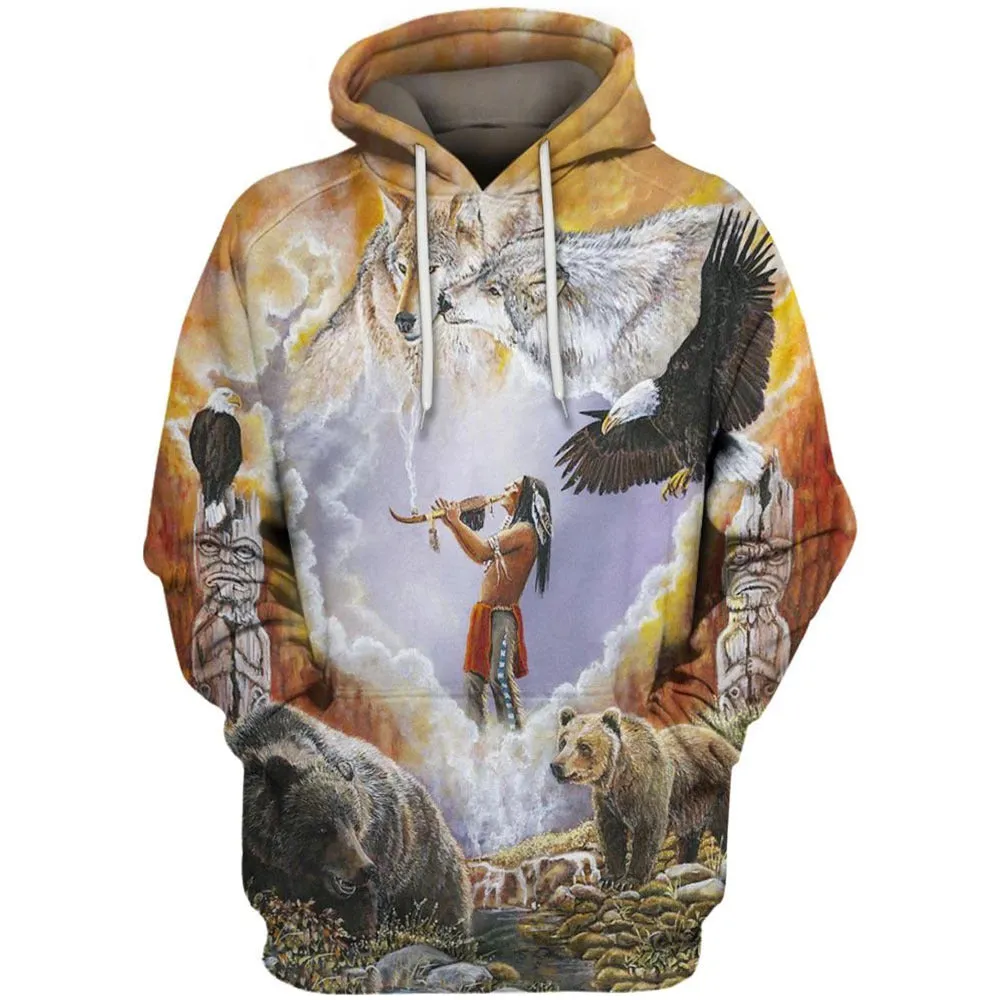 Men's hooded sweatshirt with digital 3D print in polyester fibre, loose fit, available in multiple colours and sizes