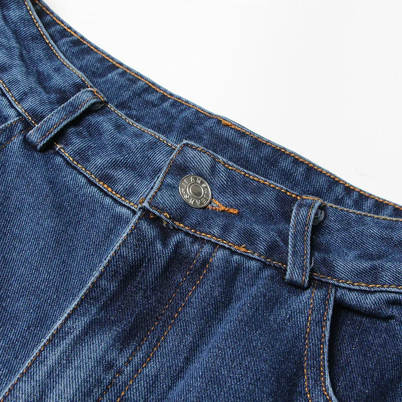 Women's blue baggy wide leg jeans with multi-pockets and denim cotton fabric