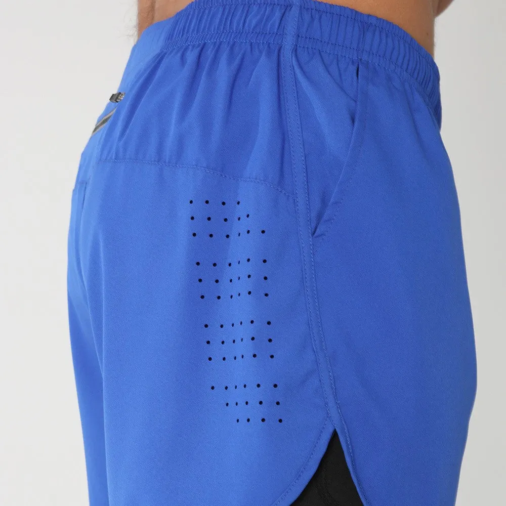 Men's quick-dry double-layer anti-exposure fitness shorts in black, showing waistband and side view