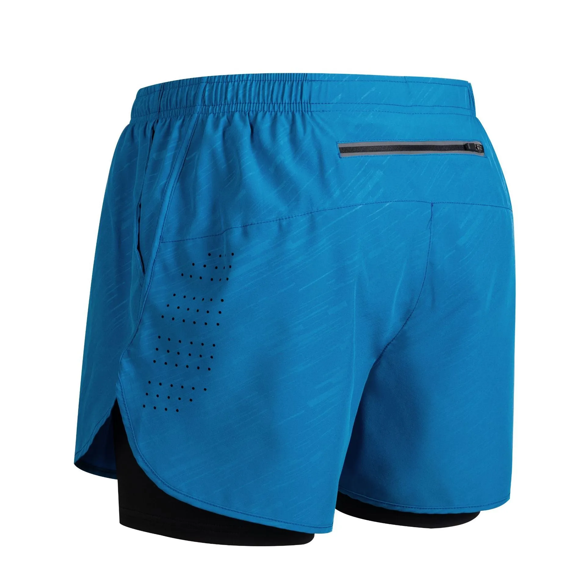Men's quick-dry double-layer anti-exposure fitness shorts in black, showing waistband and side view