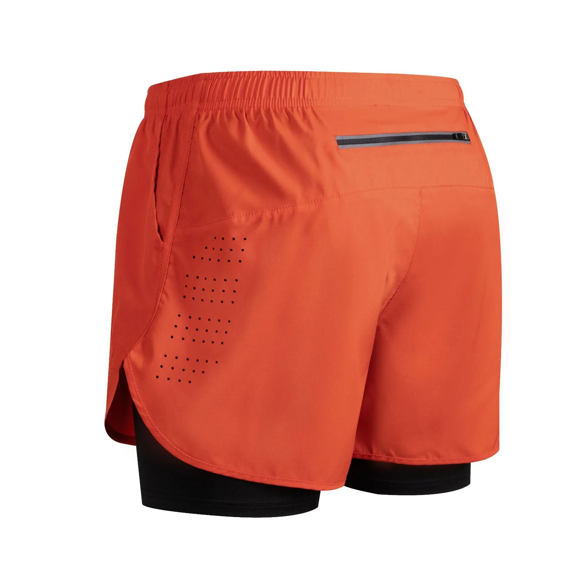 Men's quick-dry double-layer anti-exposure fitness shorts in black, showing waistband and side view