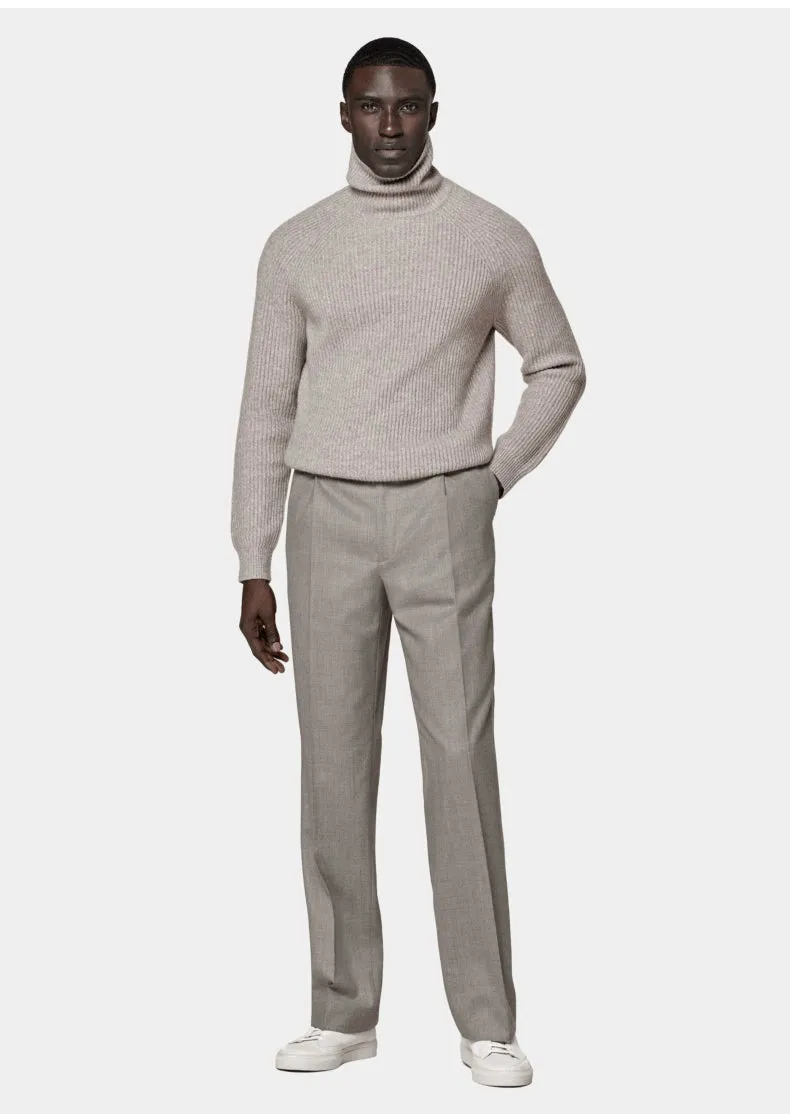 Men's cashmere high-neck knitted sweater in gray, long sleeve pullover, 100% cashmere