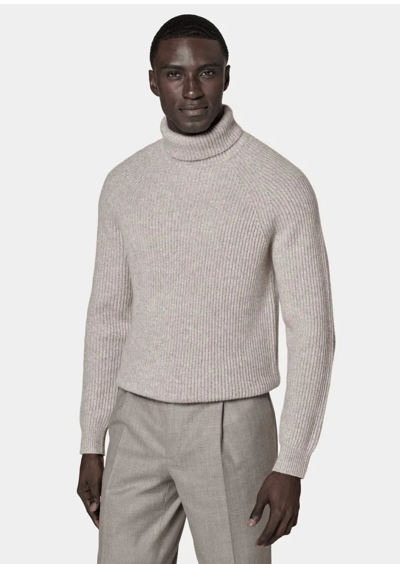 Men's cashmere high-neck knitted sweater in gray, long sleeve pullover, 100% cashmere