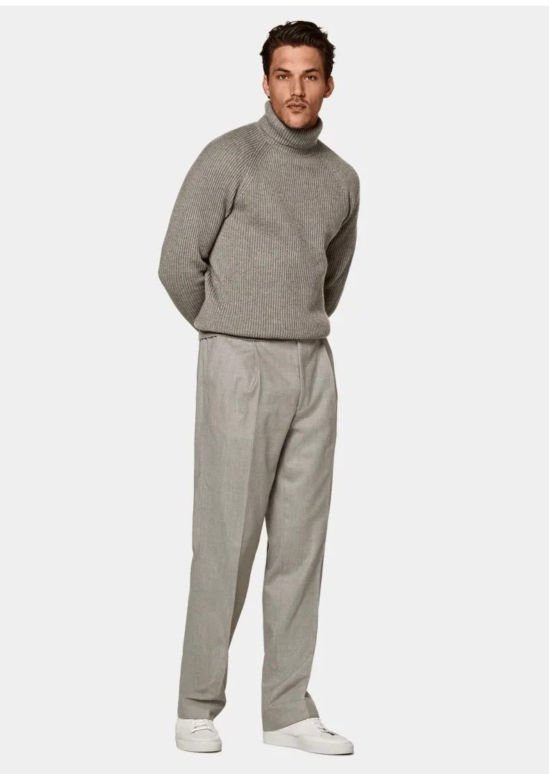 Men's cashmere high-neck knitted sweater in gray, long sleeve pullover, 100% cashmere