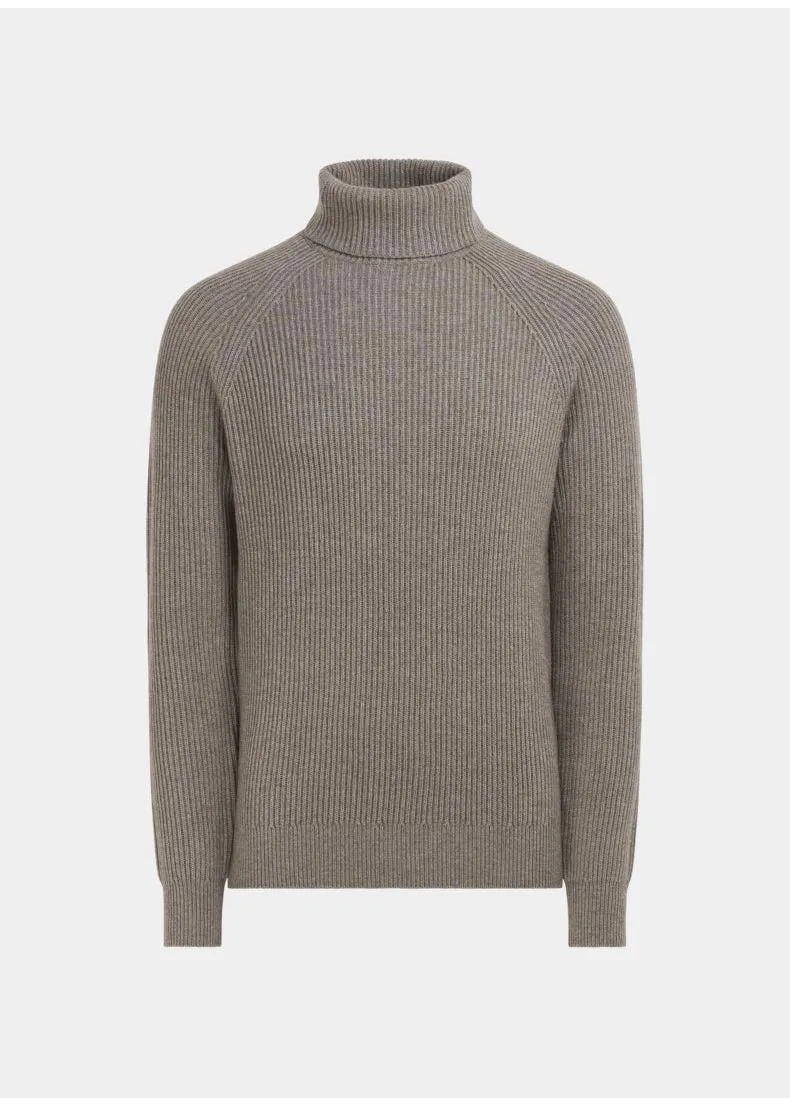Men's cashmere high-neck knitted sweater in gray, long sleeve pullover, 100% cashmere