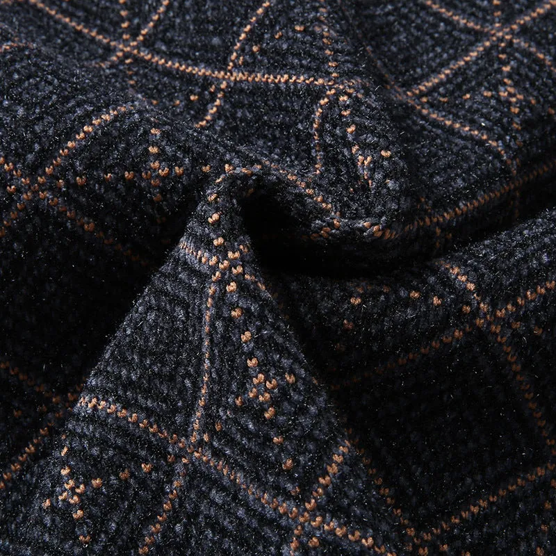 Men's round neck loose pullover sweater in blue, plus size, chemical fibre blend