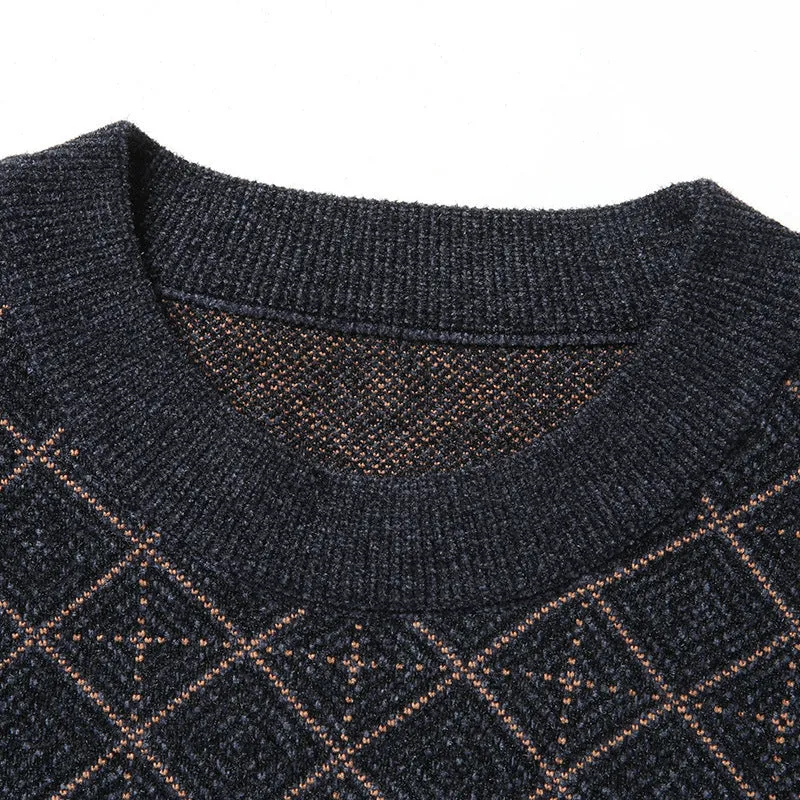 Men's round neck loose pullover sweater in blue, plus size, chemical fibre blend