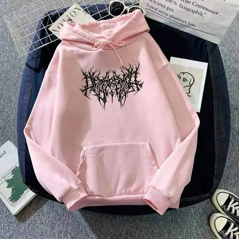 Unisex couple hoodie with letter print in cobweb black, street hipster style pullover