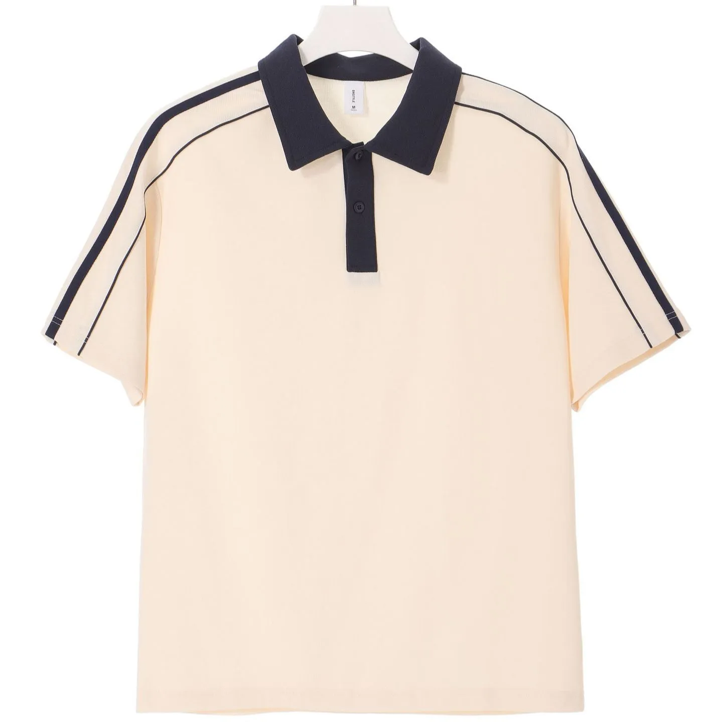 Casual lapel short sleeve polo shirt in cotton blend with drop shoulder loose fit