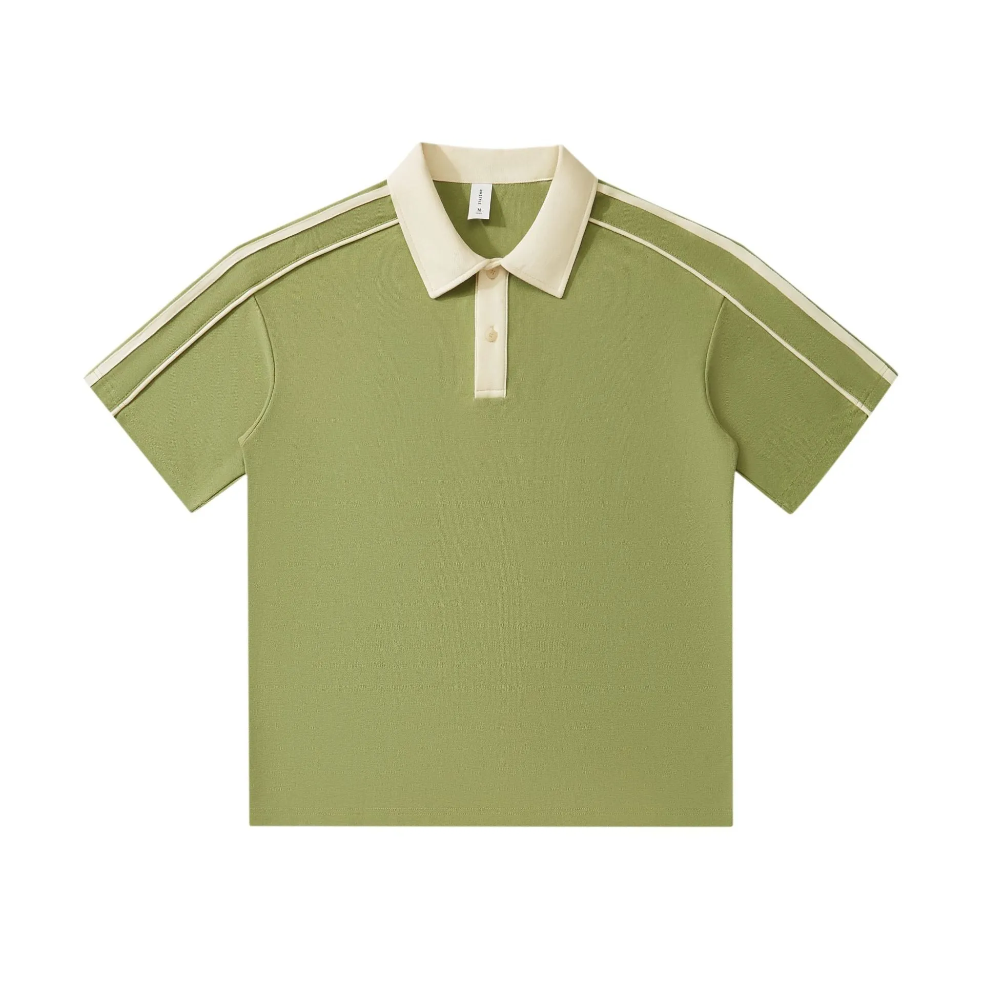 Casual lapel short sleeve polo shirt in cotton blend with drop shoulder loose fit