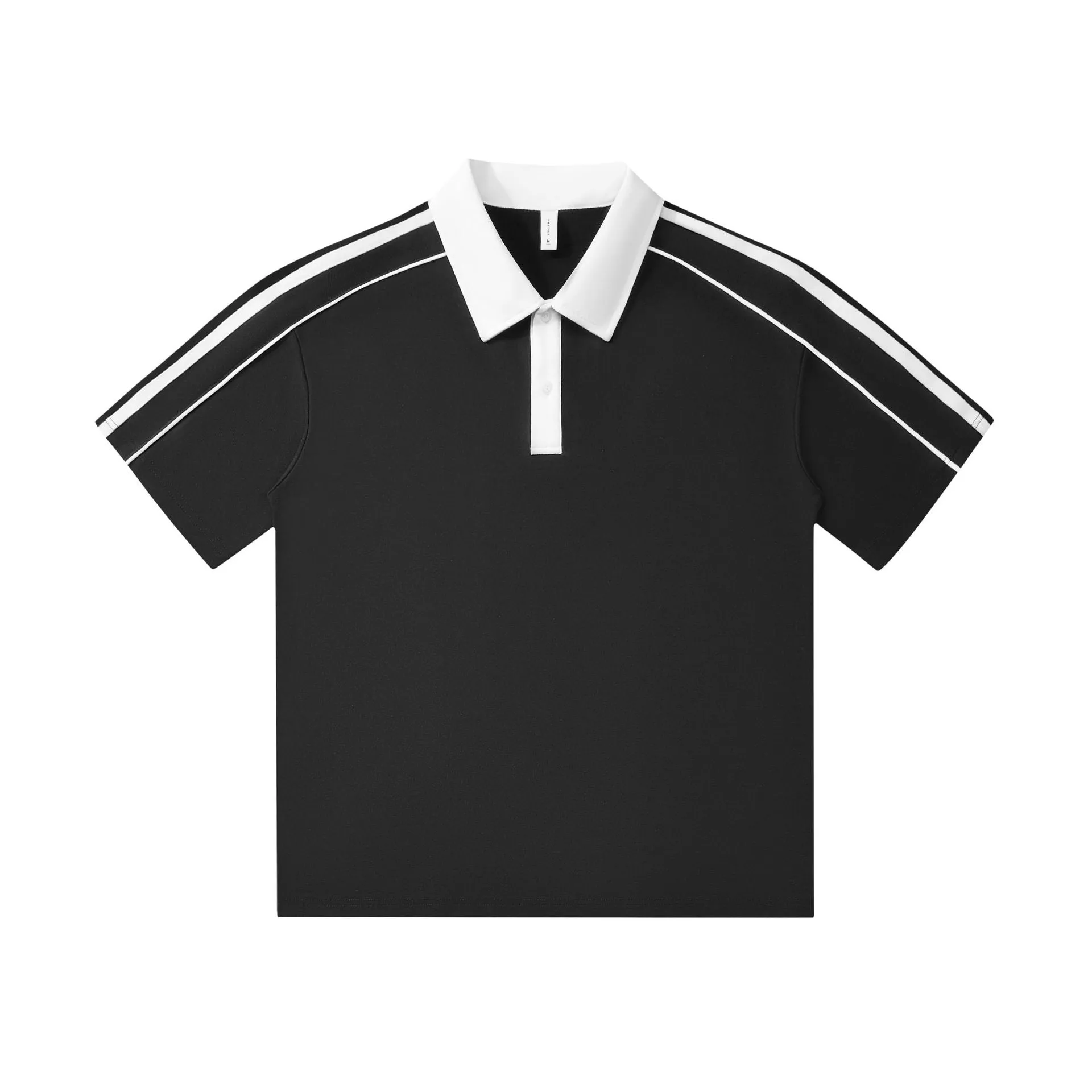 Casual lapel short sleeve polo shirt in cotton blend with drop shoulder loose fit