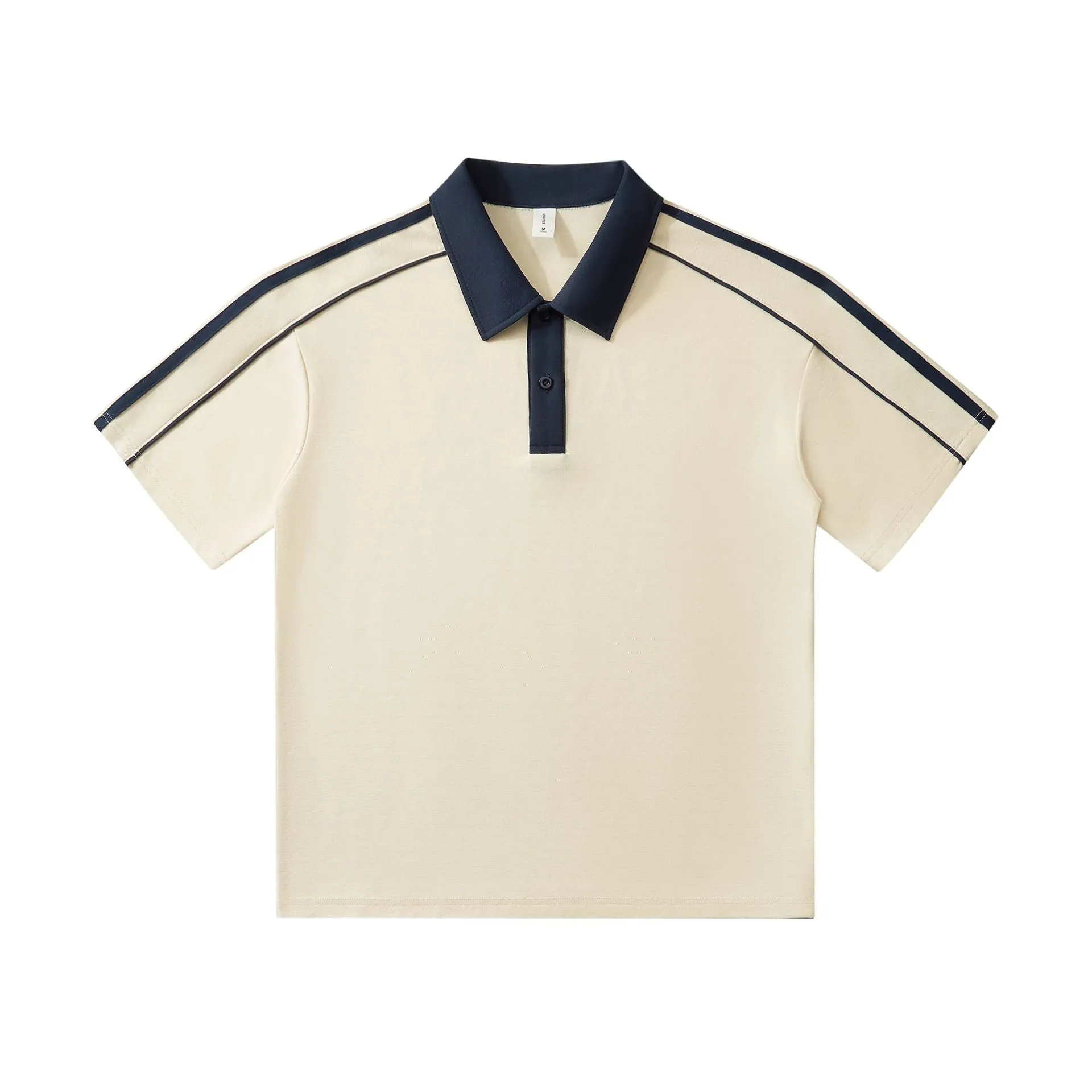Casual lapel short sleeve polo shirt in cotton blend with drop shoulder loose fit