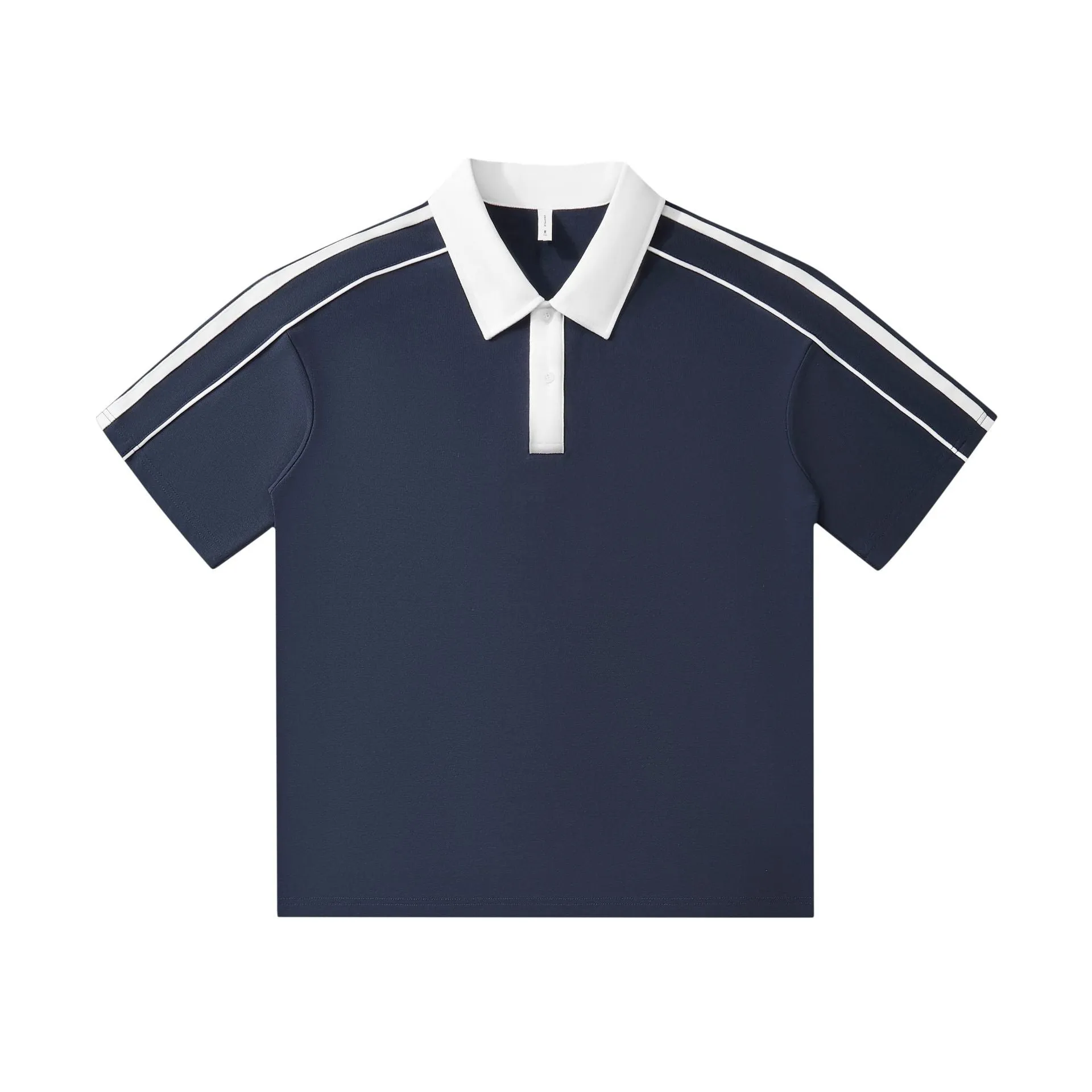 Casual lapel short sleeve polo shirt in cotton blend with drop shoulder loose fit