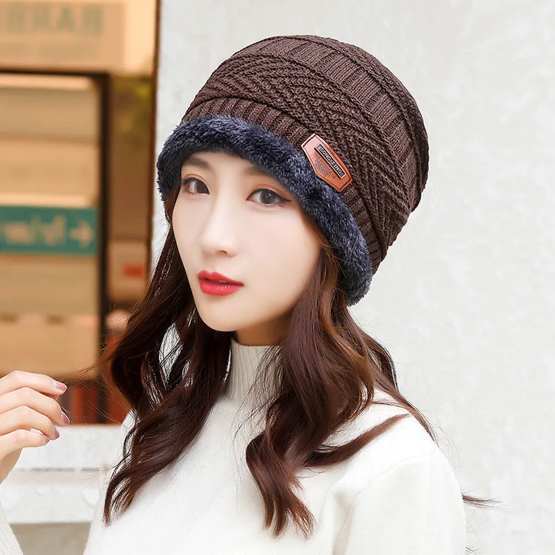 Wool knitted balaclava winter hat in navy blue, one size, unisex design with neck protection