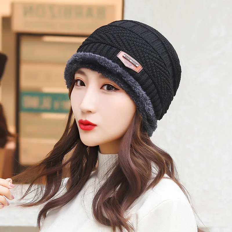 Wool knitted balaclava winter hat in navy blue, one size, unisex design with neck protection