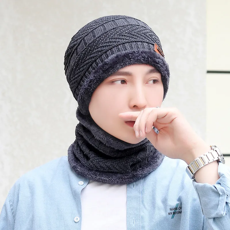 Wool knitted balaclava winter hat in navy blue, one size, unisex design with neck protection