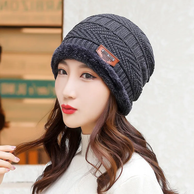 Wool knitted balaclava winter hat in navy blue, one size, unisex design with neck protection