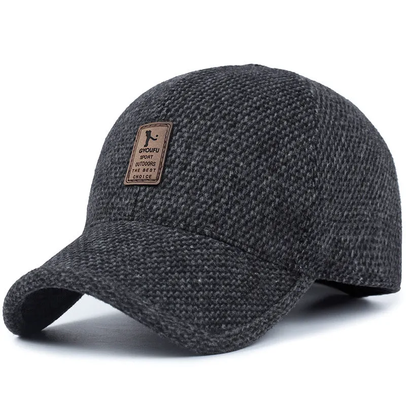 Men's wool felt winter baseball cap with short curling brim, dome top, in coffee brown colour