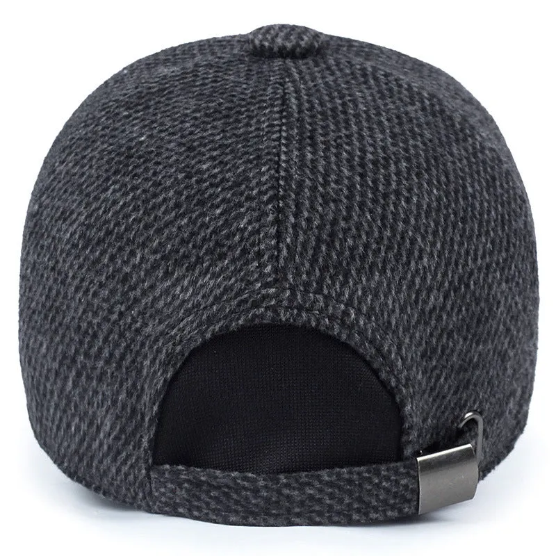 Men's wool felt winter baseball cap with short curling brim, dome top, in coffee brown colour