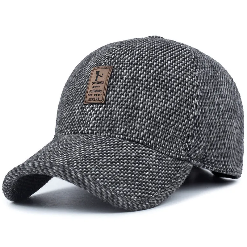Men's wool felt winter baseball cap with short curling brim, dome top, in coffee brown colour