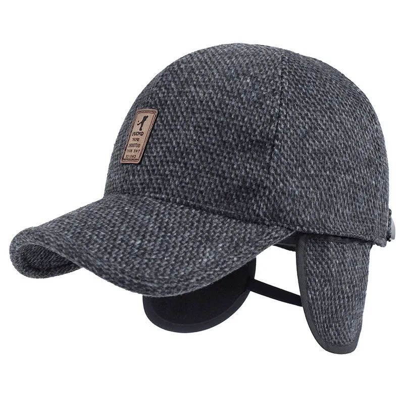 Men's wool felt winter baseball cap with short curling brim, dome top, in coffee brown colour