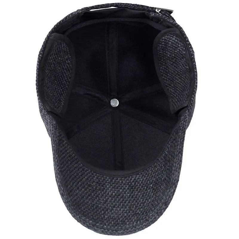 Men's wool felt winter baseball cap with short curling brim, dome top, in coffee brown colour