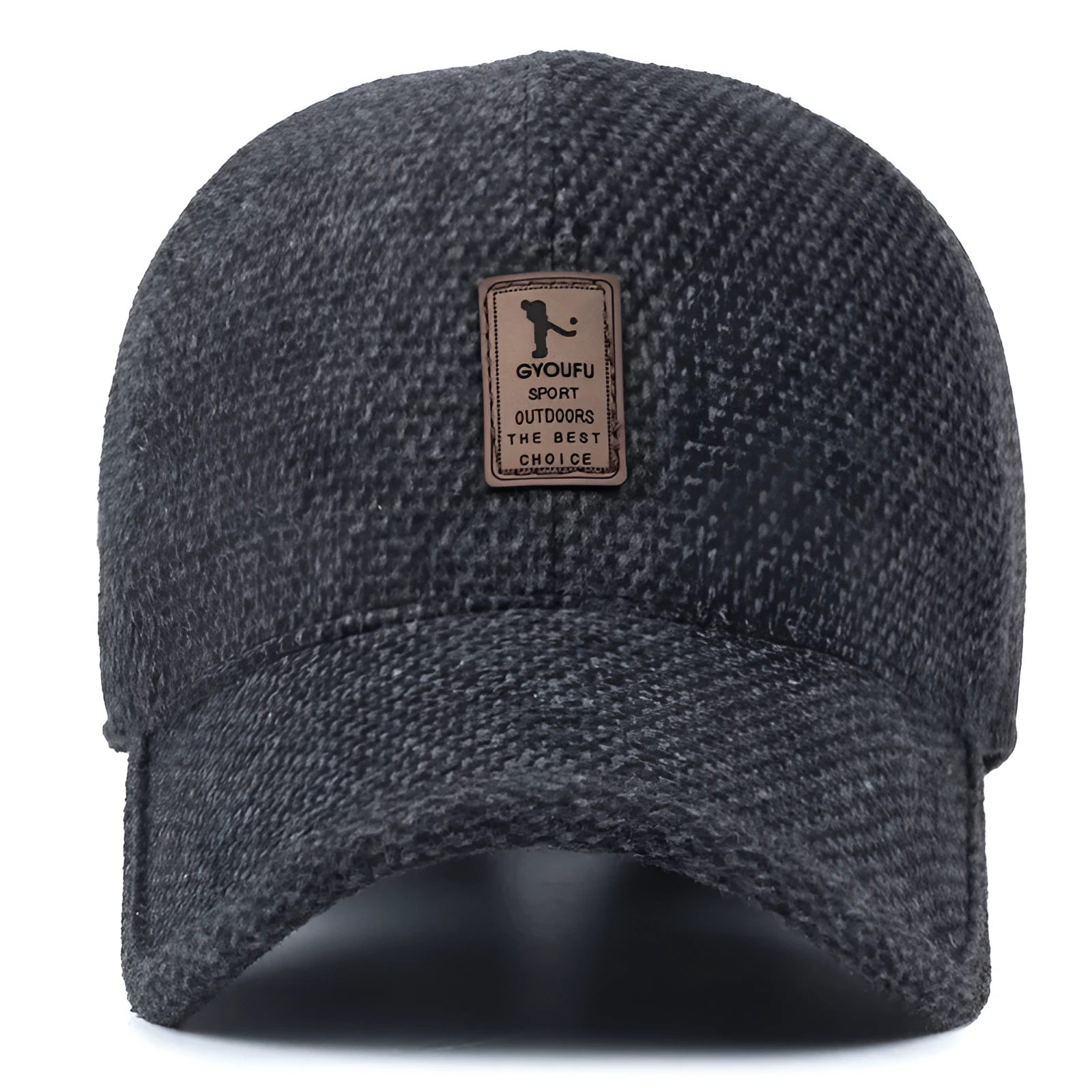 Men's wool felt winter baseball cap with short curling brim, dome top, in coffee brown colour