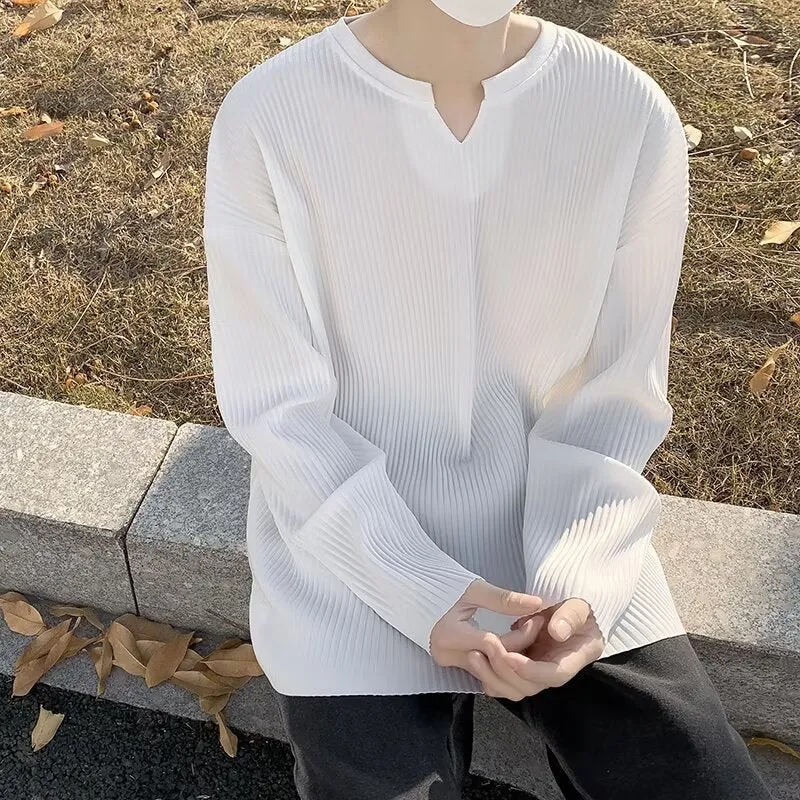 Plus size striped pullover top in loose fit, shown in grey colour.