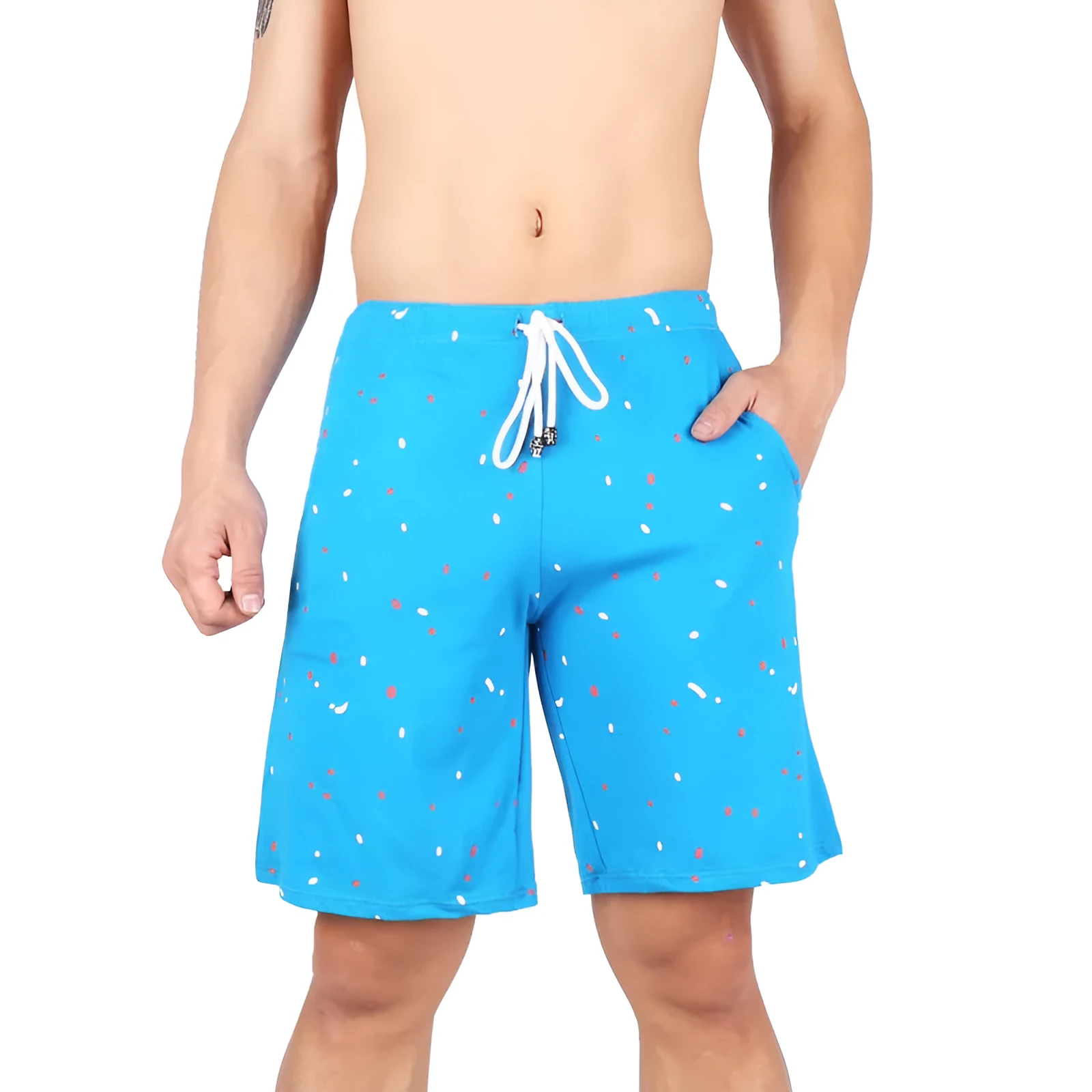 Cotton seamless men's underwear boxer shorts with dot pattern in blue, dark blue, green, red, white, black stars