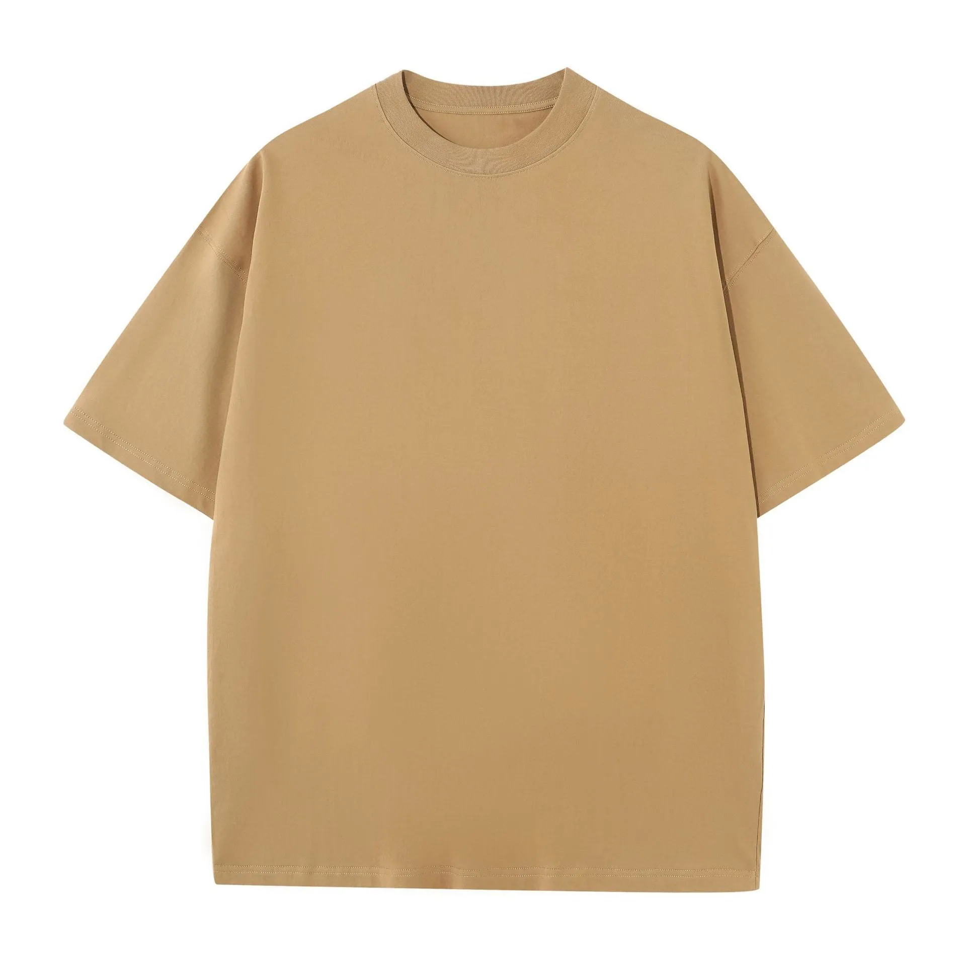 Men's pure cotton short sleeve round neck loose t-shirt in khaki colour