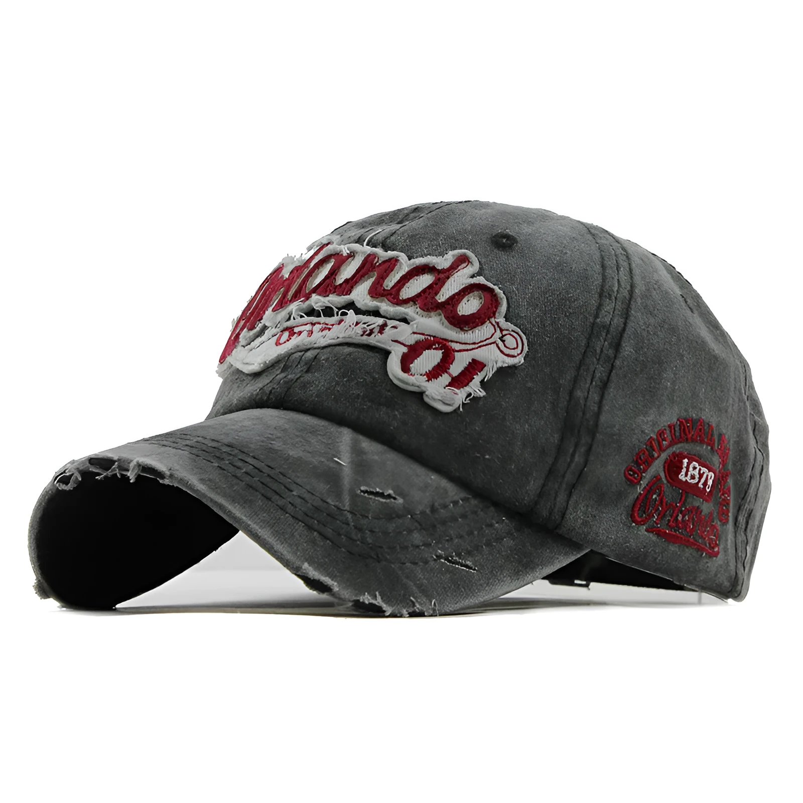 Cotton washed letter hat retro cowboy baseball cap in black with adjustable strap