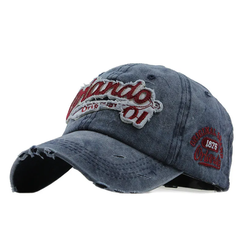 Cotton washed letter hat retro cowboy baseball cap in black with adjustable strap
