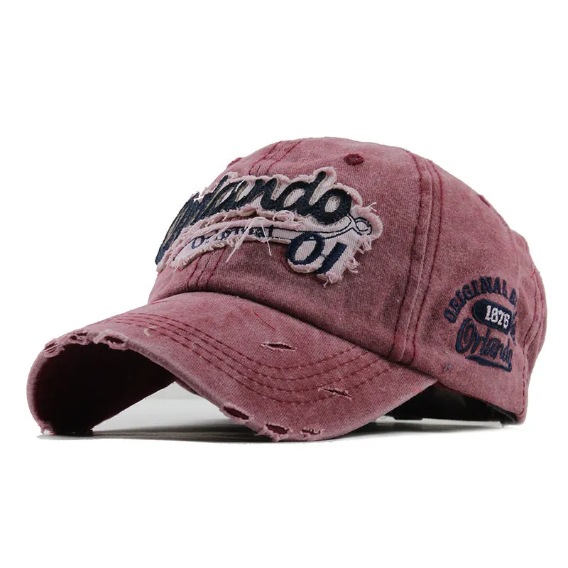 Cotton washed letter hat retro cowboy baseball cap in black with adjustable strap