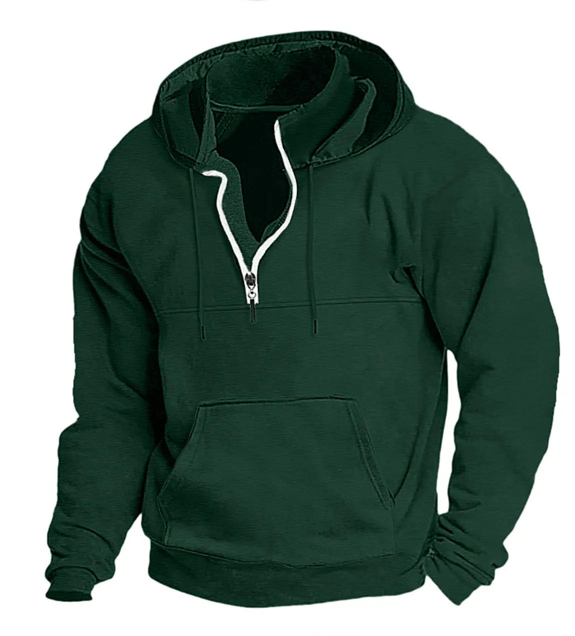 Men's hooded sweater in apricot colour, thick casual pullover jacket for winter, polyester fibre long sleeves