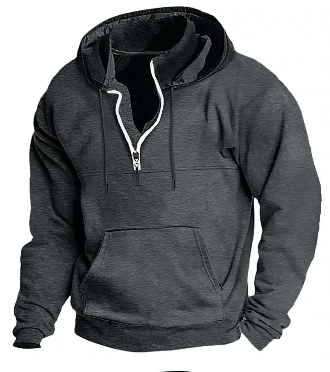 Men's hooded sweater in apricot colour, thick casual pullover jacket for winter, polyester fibre long sleeves