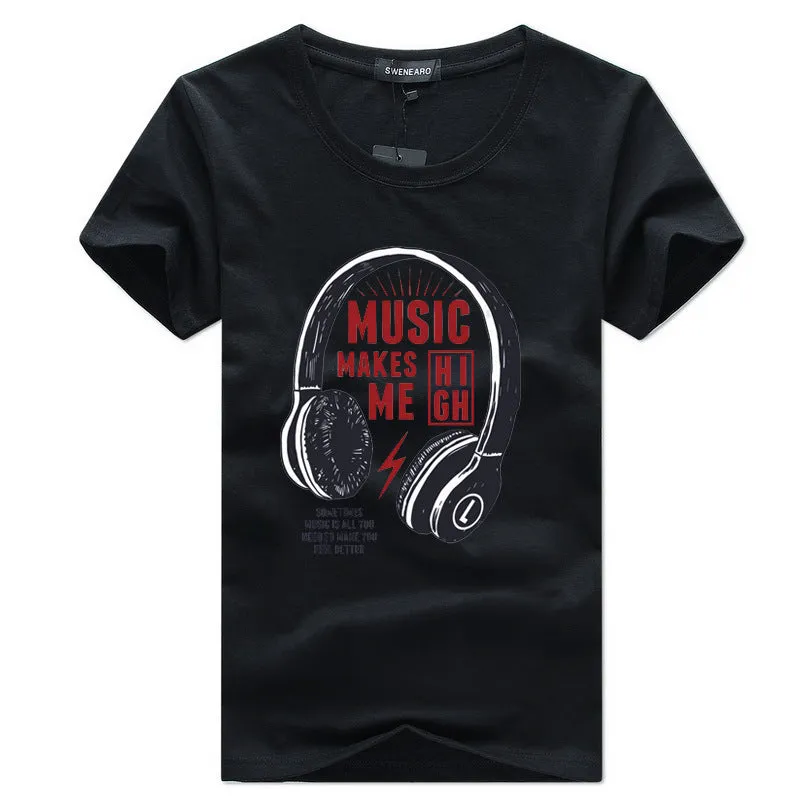 Fashion men's round neck letter print short sleeve cotton T-shirt in white with creative fun tie dye design