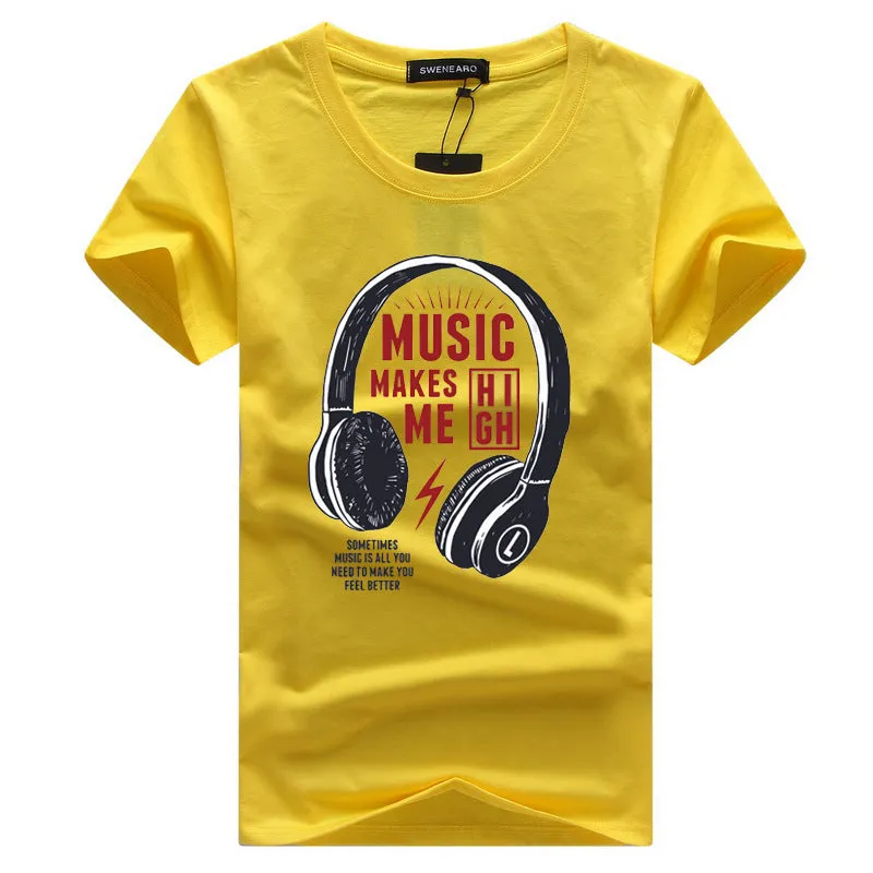 Fashion men's round neck letter print short sleeve cotton T-shirt in white with creative fun tie dye design