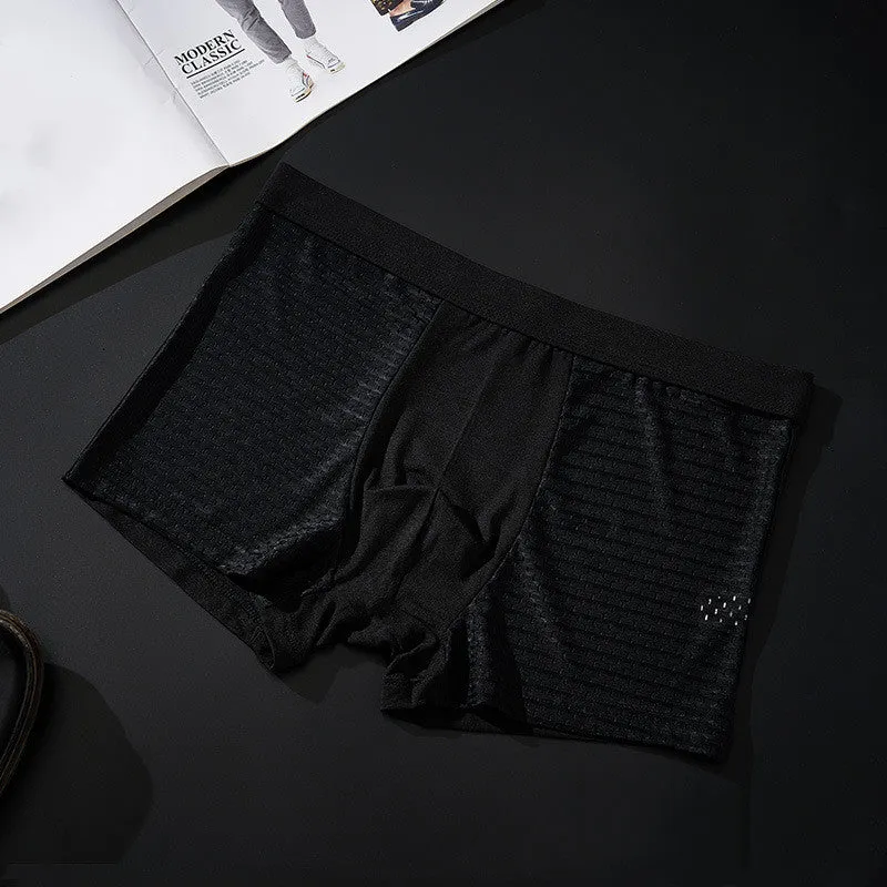 Silky mesh boxer briefs for men, high modal content, wide brim belt, available in L to 3XL sizes