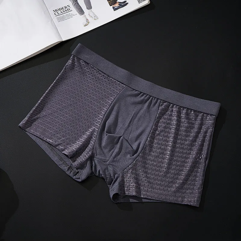 Silky mesh boxer briefs for men, high modal content, wide brim belt, available in L to 3XL sizes